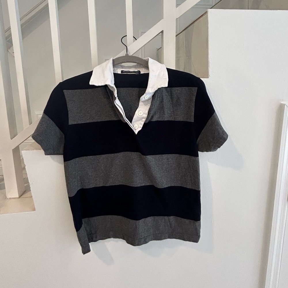 Brandy Melville Striped Navy and Gray Polo Shirt